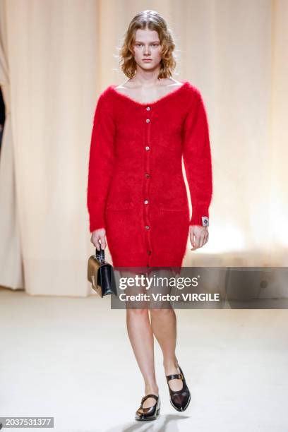 Model walks the runway during the Bally Ready to Wear Fall/Winter 2024-2025 fashion show as part of the Milan Fashion Week on February 24, 2024 in...