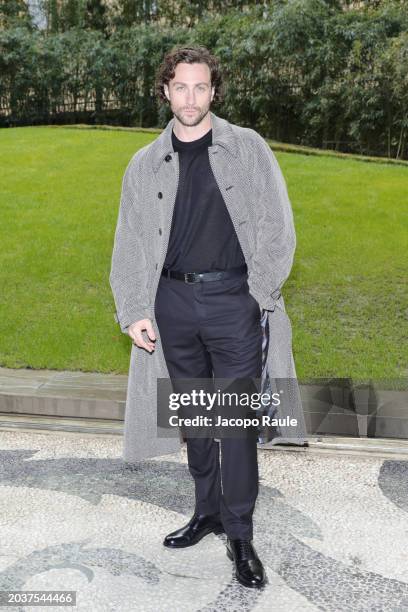 Aaron Taylor-Johnson attends the Giorgio Armani fashion show during the Milan Fashion Week Womenswear Fall/Winter 2024-2025 on February 25, 2024 in...