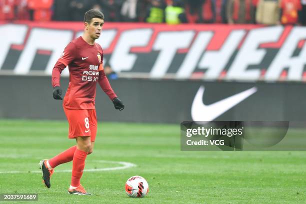 Oscar of Shanghai Port drives the ball during the 2024 Chinese Football Association Super Cup between Shanghai Port and Shanghai Shenhua at Hongkou...