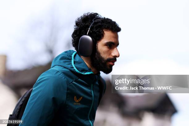 Rayan Ait-Nouri of Wolverhampton Wanderers arrives at the stadium ahead of the Premier League match between Wolverhampton Wanderers and Sheffield...