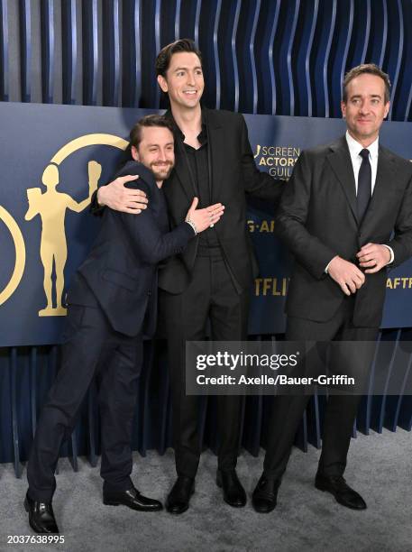 Kieran Culkin, Nicholas Braun and Matthew Macfadyen attend the 30th Annual Screen Actors Guild Awards at Shrine Auditorium and Expo Hall on February...