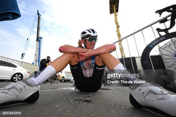 Ben O'Connor of Australia and Team Decathlon-AG2R La Mondiale reacts after the 6th UAE Tour 2024, Stage 7 a 161km stage from Bait Mohammed Bin...