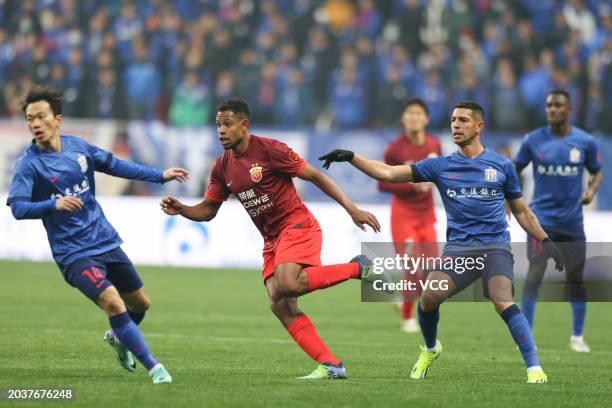 Matheus Jussa of Shanghai Port in action during the 2024 Chinese Football Association Super Cup between Shanghai Port and Shanghai Shenhua at Hongkou...