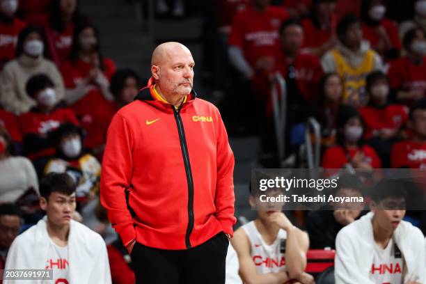 Head coach Aleksandar Djordjevic of China looks on during the FIBA Basketball Asia Cup qualifier Group C game between Japan and China at Ariake...