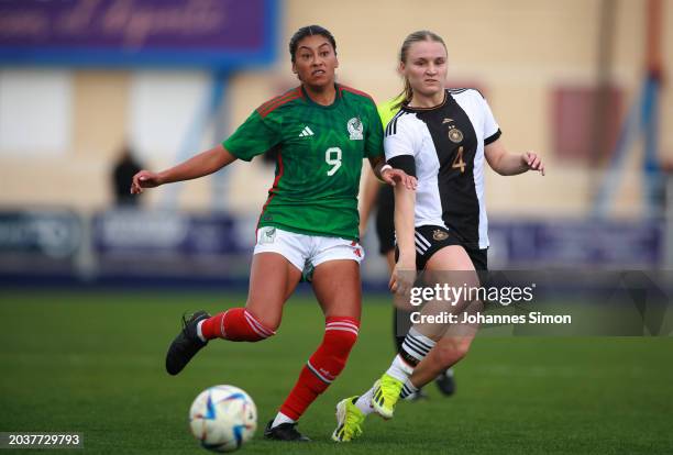 Jella Veit of Germany and America Frias of Mexico fight for the ball during the U20 Women's Mexico v U20 Women's Germany - International Friendly on...