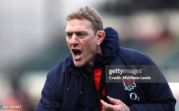 Sam Vesty, England A Attack Coach pictured during the rugby international match between England A and Portugal at Mattioli Woods Welford Road Stadium...