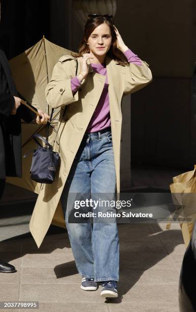 Emma Watson is seen during the Milan Fashion Week - Womenswear Fall/Winter 2024-2025 on February 25, 2024 in Milan, Italy.