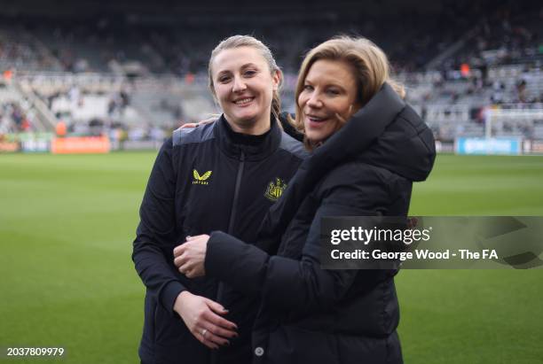 Becky Langley, Manager of Newcastle United, poses for a photo with Amanda Staveley, Co-Owner of Newcastle United, prior to the FA Women's National...