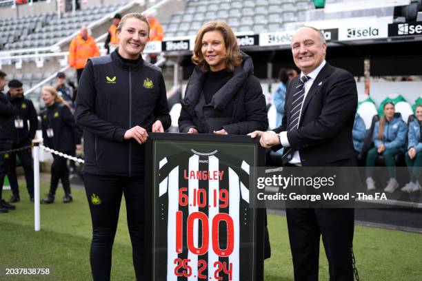 Becky Langley, Manager of Newcastle United, poses for a photo with Amanda Staveley, Co-Owner of Newcastle United, and Darren Eales, CEO of Newcastle...