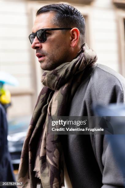 Marco Borriello is seen outside Giorgio Armani show during the Milan Fashion Week - Womenswear Fall/Winter 2024-2025 on February 25, 2024 in Milan,...