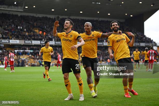 Pablo Sarabia of Wolverhampton Wanderers celebrates scoring his team's first goal during the Premier League match between Wolverhampton Wanderers and...