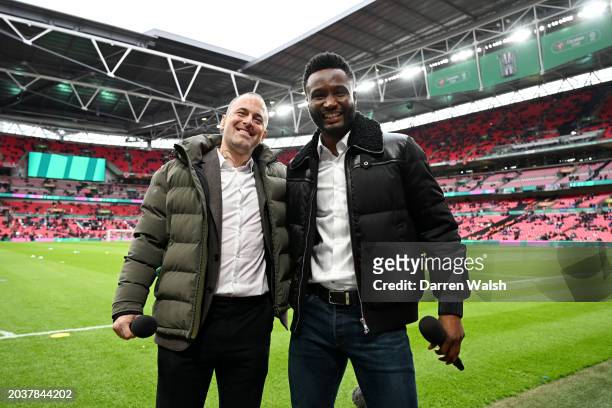 Former Chelsea Players, Joe Cole and John Obi Mikel pose for a photo prior to the Carabao Cup Final match between Chelsea and Liverpool at Wembley...