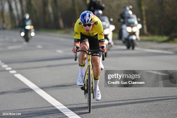 Wout Van Aert of Belgium and Team Visma | Lease A Bike competes in the breakaway during the 76th Kuurne - Bruxelles - Kuurne 2024 a 196.4km one day...