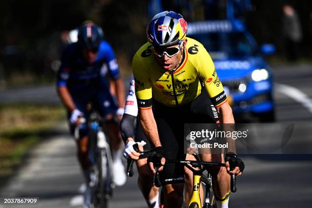 Wout Van Aert of Belgium and Team Visma | Lease A Bike competes in the breakaway during the 76th Kuurne - Bruxelles - Kuurne 2024 a 196.4km one day...