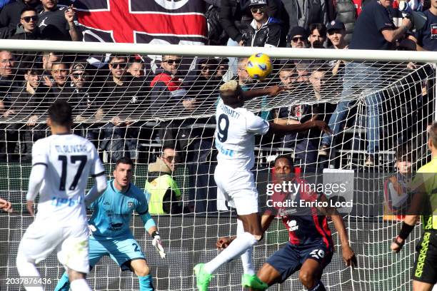 Victor Osimhen of Napoli in action during the Serie A TIM match between Cagliari and SSC Napoli at Sardegna Arena on February 25, 2024 in Cagliari,...