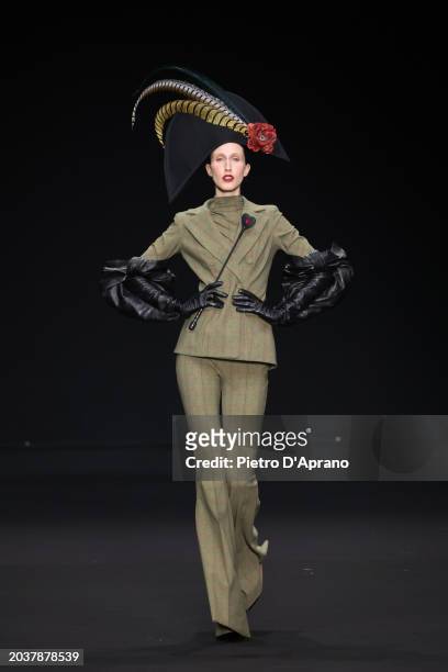 Anna Cleveland walks the runway at the Chiara Boni La Petite Robe fashion show during the Milan Fashion Week Womenswear Fall/Winter 2024-2025 on...