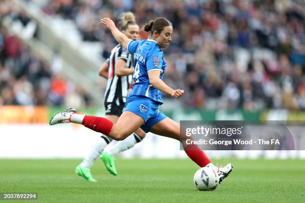 Ava Rowbotham of Portsmouth on the ball during the FA Women's National League Cup match between Newcastle United and Portsmouth at St James' Park on...