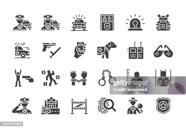 police icons. filled style. - sheriff vector stock illustrations