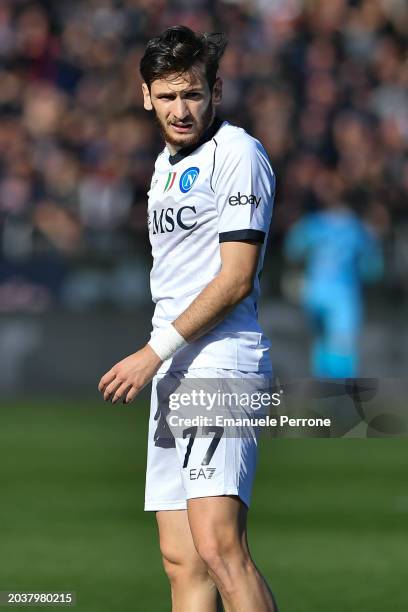 Khvicha Kvaratskhelia of SSC Napoli in action during the Serie A TIM match between Cagliari and SSC Napoli at Sardegna Arena on February 25, 2024 in...