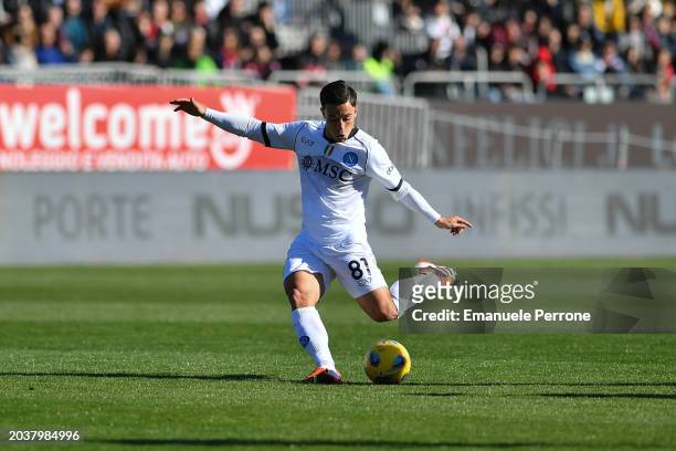 Giacomo Raspadori of SSC Napoli in action during the Serie A TIM match between Cagliari and SSC Napoli at Sardegna Arena on February 25, 2024 in...