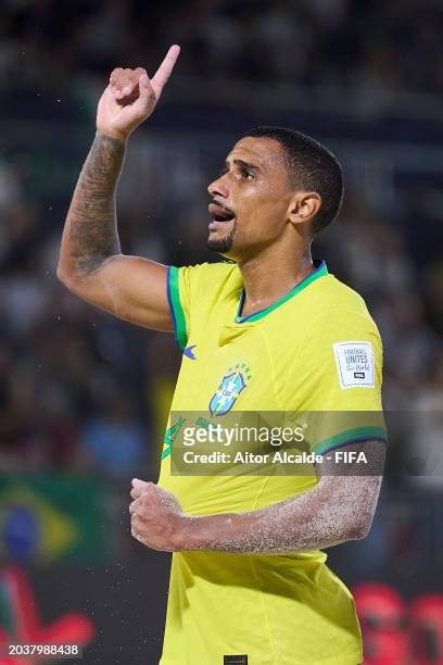 Rodrigo of Brazil celebrates after scoring goal during the FIFA Beach Soccer World Cup UAE 2024 Final match between Brazil and Italy at Dubai Design...