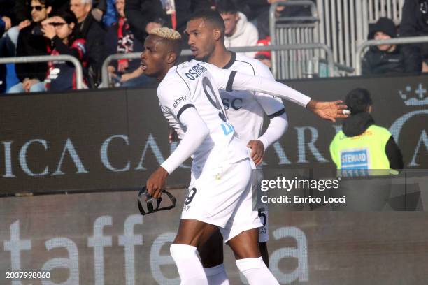 Victor Osimhen of Napoli celebrates his goal 0-1 during the Serie A TIM match between Cagliari and SSC Napoli at Sardegna Arena on February 25, 2024...