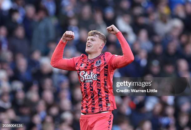 Jarrad Branthwaite of Everton celebrates a goal during the Premier League match between Brighton & Hove Albion and Everton FC at American Express...