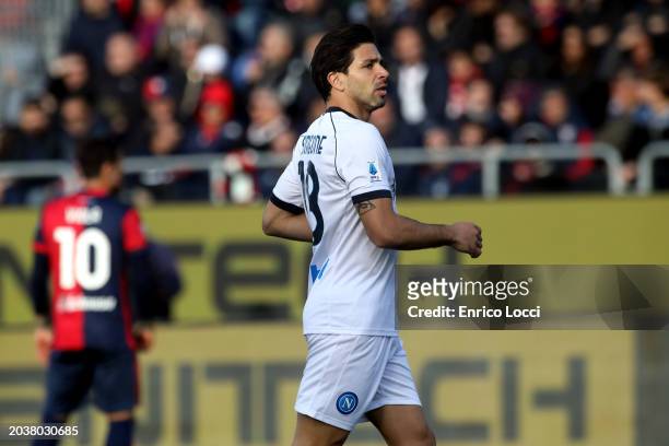Giovanni Simeone of Napoli looks on during the Serie A TIM match between Cagliari and SSC Napoli at Sardegna Arena on February 25, 2024 in Cagliari,...