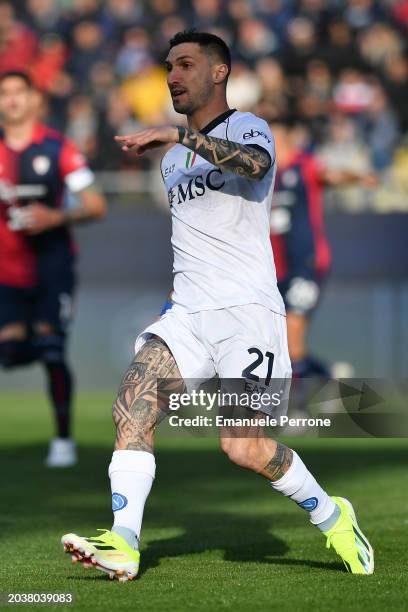 Matteo Politano of SSC Napoli in action during the Serie A TIM match between Cagliari and SSC Napoli at Sardegna Arena on February 25, 2024 in...