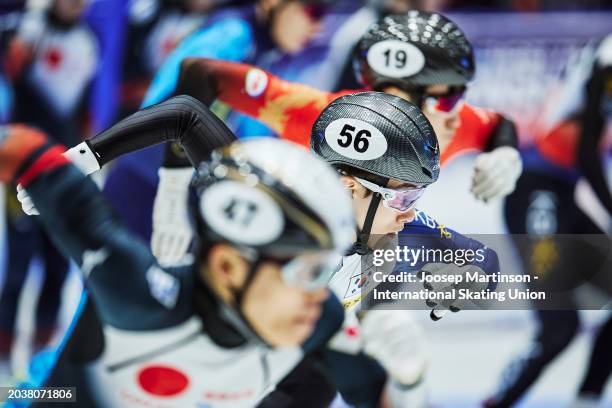 Dong Min Shin of Korea starts in the Men's 3000m Relay final during the ISU World Junior Short Track Speed Skating Championships at Hala Olivia on...