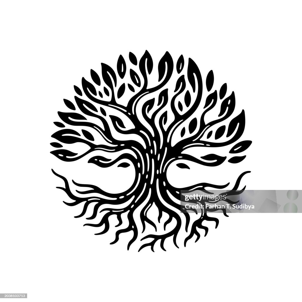 Circle Roots Vector Illustration Of Tree And Roots In Circle Shape Vector High-Res Vector ...