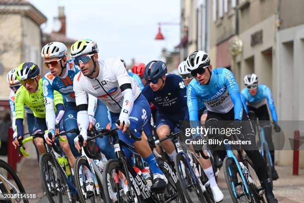 Martijn Tusveld of The Netherlands and Team dsm-firmenich PostNL and Benoit Cosnefroy of France and Decathlon AG2R La Mondiale Team compete during...