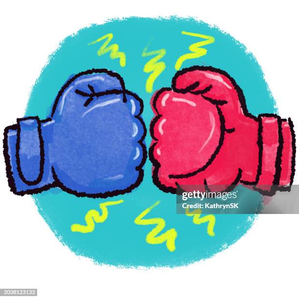 ilustrações de stock, clip art, desenhos animados e ícones de red and blue boxing gloves fighting - kathrynsk