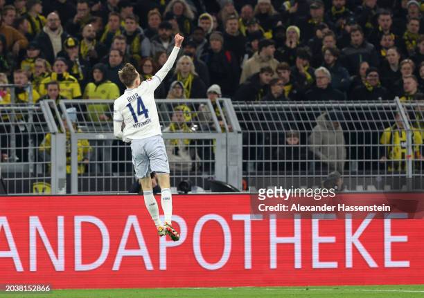 Maximilian Beier of TSG 1899 Hoffenheim celebrates scoring his team's second goal during the Bundesliga match between Borussia Dortmund and TSG...