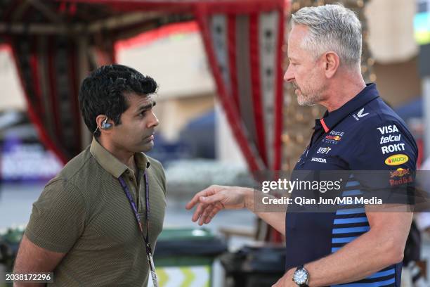 Karun Chandhok of Sky Sports and Jonathan Wheatley of Great Britain and Oracle Red Bull Racing during previews ahead of the F1 Grand Prix of Bahrain...