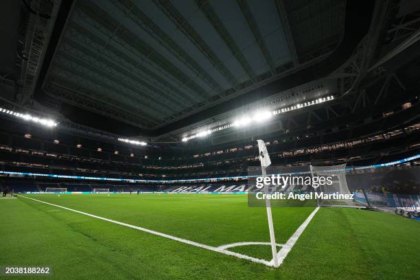 General view inside the stadium as the retractable roof is closed prior to the LaLiga EA Sports match between Real Madrid CF and Sevilla FC at...