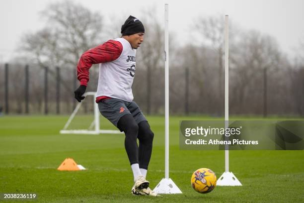 Ronald of Swansea City warms up during the Swansea City AFC Training Session at Fairwood Training Ground on February 28, 2023 in Swansea, Wales.