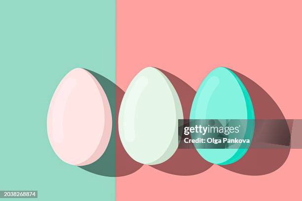 three easter eggs, flat illustration, minimalist style - egg icon stock pictures, royalty-free photos & images