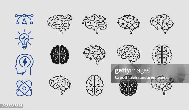 illustrazioni stock, clip art, cartoni animati e icone di tendenza di icone del cervello e dell'intelligenza artificiale - apprendimento profondo
