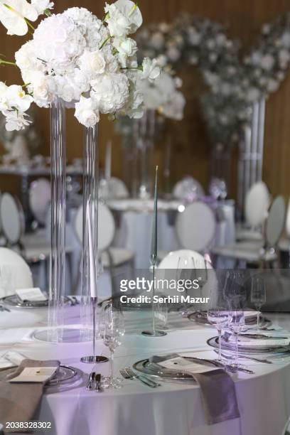 white wedding decoration - stock photo - candlelight ceremony stock pictures, royalty-free photos & images