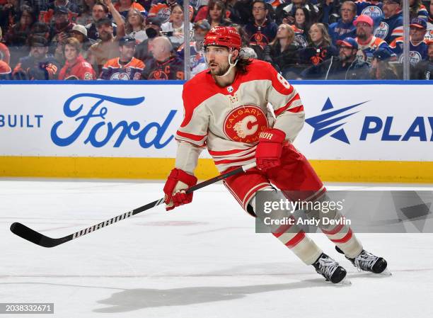 Chris Tanev of the Calgary Flames in action during the game against the Edmonton Oilers at Rogers Place on February 24 in Edmonton, Alberta, Canada.