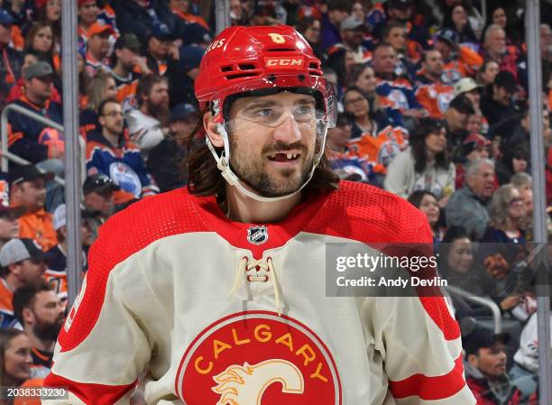 Chris Tanev of the Calgary Flames in action during the game against the Edmonton Oilers at Rogers Place on February 24 in Edmonton, Alberta, Canada.