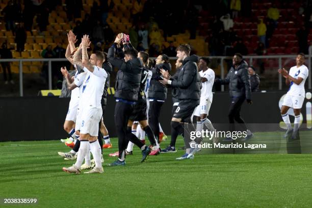 Players of Inter celebrate the victory after the Serie A TIM match between US Lecce and FC Internazionale at Stadio Via del Mare on February 25, 2024...