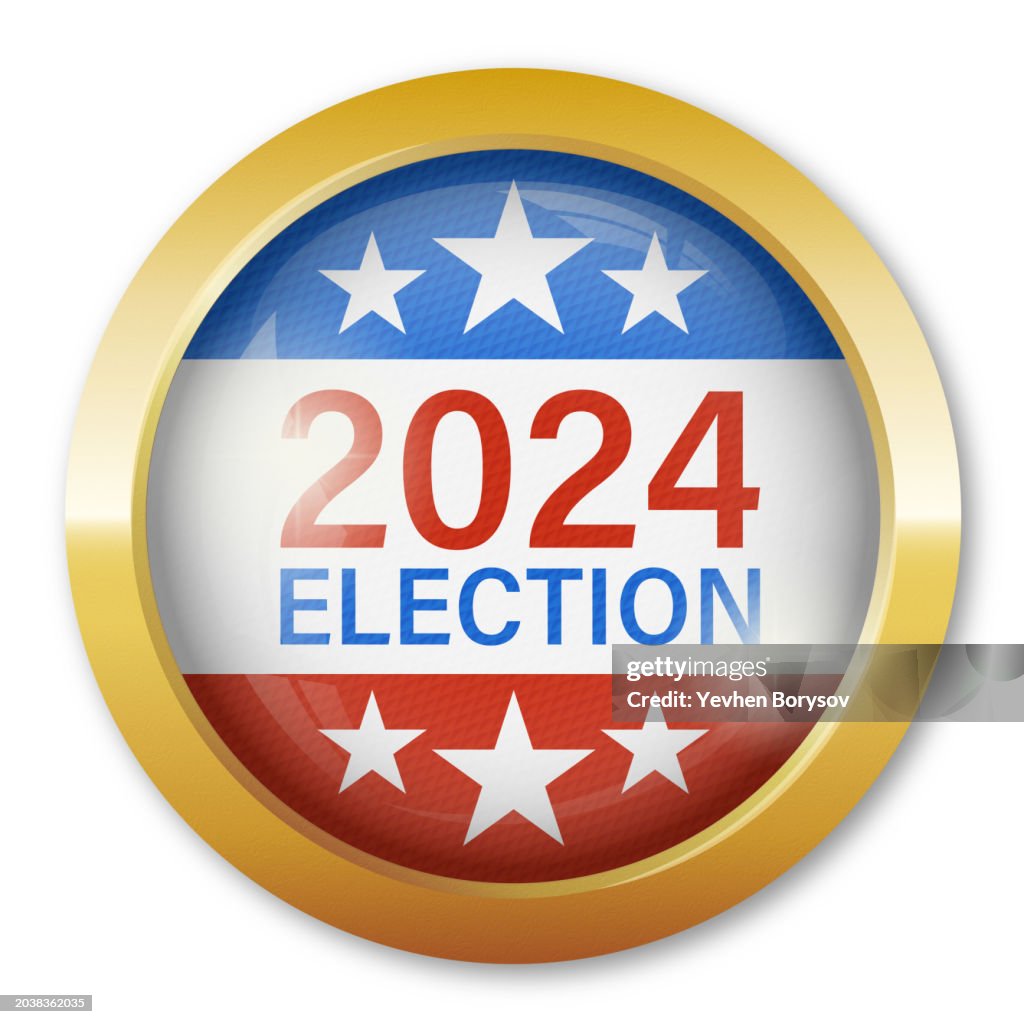 Presidential election in United States. Vote button. Election voting poster, card or banner