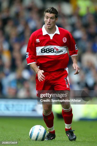 Franck Queudrue of Middlesbrough on the ball during the Premier League match between Everton and Middlesbrough at Goodison Park on September 19, 2004...