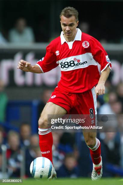 Szilard Nemeth of Middlesbrough on the ball during the Premier League match between Everton and Middlesbrough at Goodison Park on September 19, 2004...
