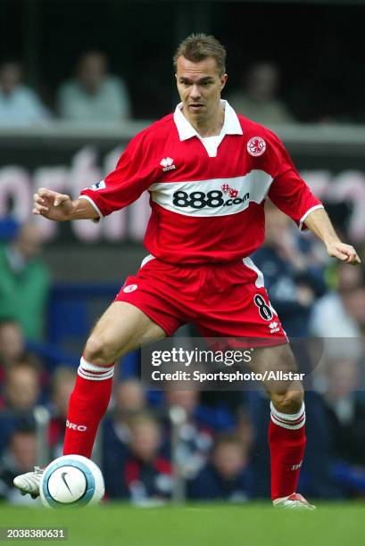 Szilard Nemeth of Middlesbrough on the ball during the Premier League match between Everton and Middlesbrough at Goodison Park on September 19, 2004...