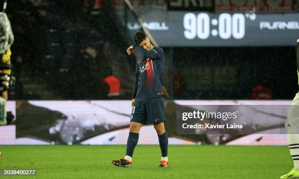 Marco Asensio of Paris Saint-Germain is dissapointed after the Ligue 1 Uber Eats match between Paris Saint-Germain and Stade Rennais FC at Parc des...