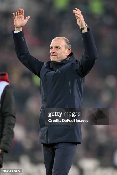 Head coach Jess Thorup of FC Augsburg gestures after the Bundesliga match between FC Augsburg and Sport-Club Freiburg at WWK-Arena on February 25,...