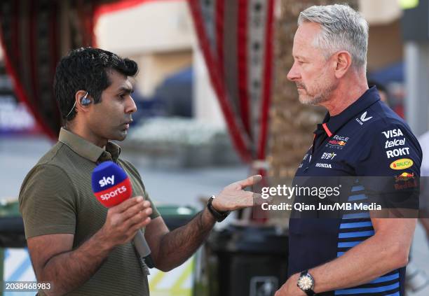 Karun Chandhok of Sky Sports and Jonathan Wheatley of Great Britain and Oracle Red Bull Racing during previews ahead of the F1 Grand Prix of Bahrain...